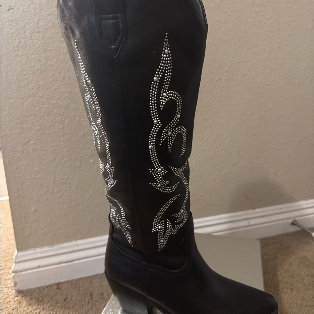 Black Rhinestone Embellished Women's Boots
